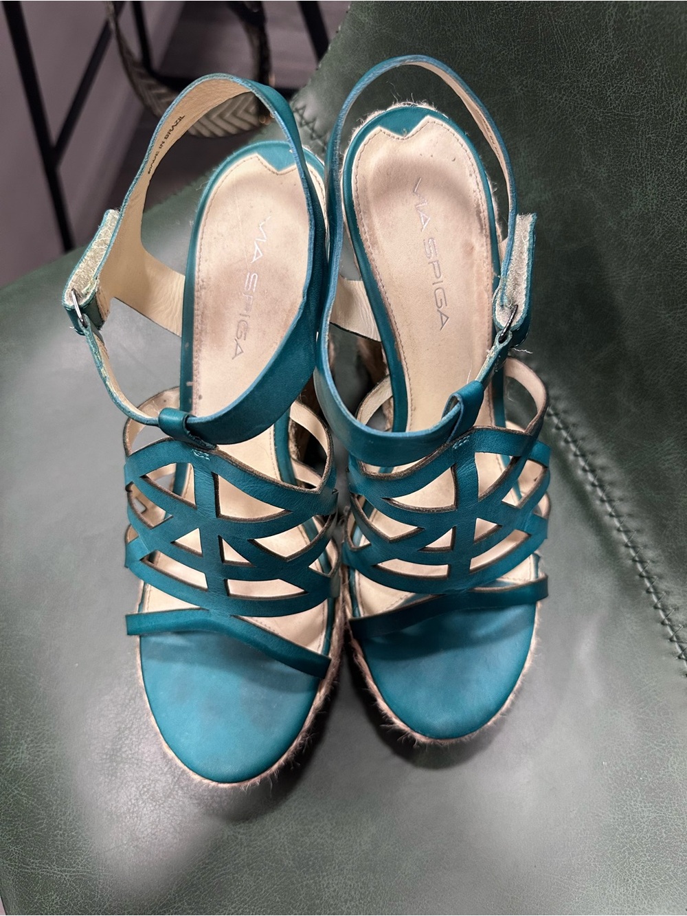 Via Spiga Teal Strappy Espadrille Wedge Sandals - Picture 5 of 5